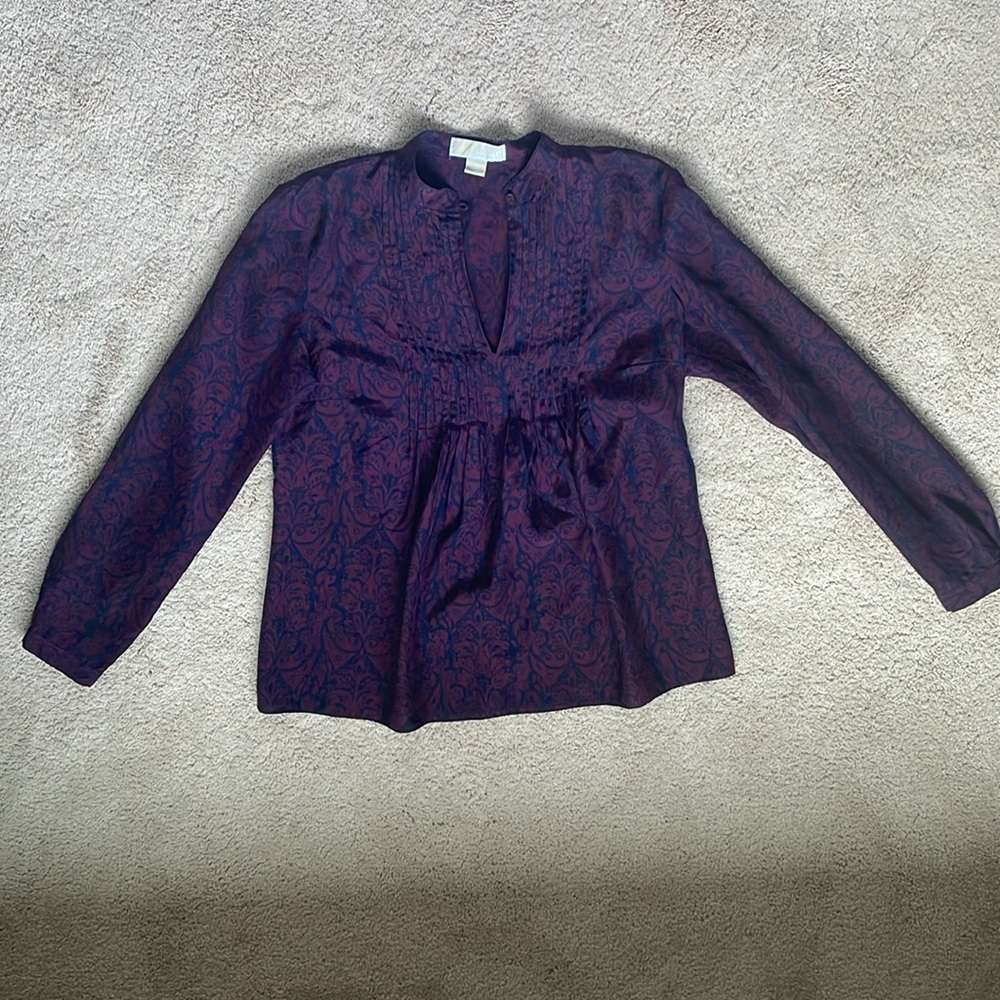 Women's Michael Kors navy & Purple 100% silk blouse size 10